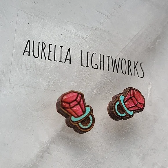 Hand-crafted Pink RING POP stud earrings - Picture 2 of 9